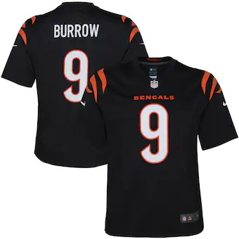 youth nike joe burrow black cincinnati bengals game jersey_